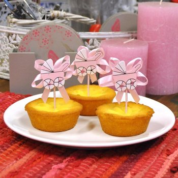 DOĞUM G&Uuml;N&Uuml; CUPCAKE S&Uuml;S&Uuml; - PEMBE BEBEK ARABASI (12 adet)