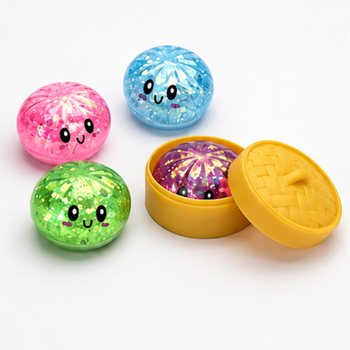 RAGE - Simli Yumuşak &Ccedil;in Mantısı SQUISHY GLITTER Bun Dumplings K&Uuml;&Ccedil;&Uuml;K (Ebat 5.5 x 5.5 x 3 cm) - Viral 2026 Stres Oyuncağı (24 Adet)