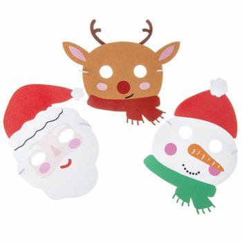 Yılbaşı K&ouml;p&uuml;k Maske Karışımı - Noel Baba, Geyik ve Kardan Adam (48 adet)