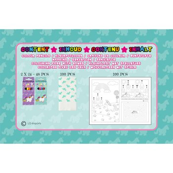 KOMPLE HORECA KUTUSU UNICORN - 48x Boya Kalemi Seti + 100x Boyama Sayfası + 100x Pe&ccedil;ete (248 Par&ccedil;a)