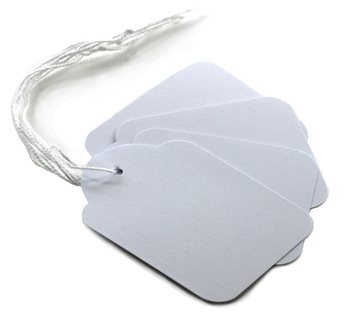 BEYAZ LASTİKLİ TAKI ETİKETİ - Ebat 1.5x2.4 cm (100 Adet)