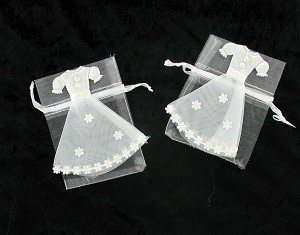 Gelinlik Desenli Düğün Nikah Şekeri Kesesi (12'li)