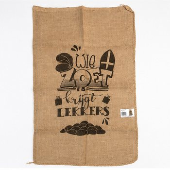 BÜYÜK SINTERKLAAS JÜT ÇUVAL - BASKILI: WIE ZOET IS KRIJGT LEKKERS - Yakl. 60 x 100 cm (1 Adet)
