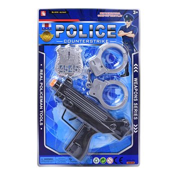 Makineli T&uuml;fek, Kelep&ccedil;e ve Polis Rozeti İ&ccedil;eren Polis Oyuncak Seti (6 adet)