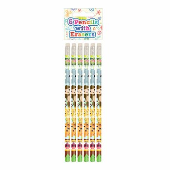Jungle Hayvanları Kurşun Kalem ve Silgi Seti (6 Parça) - Stand (24 Set)