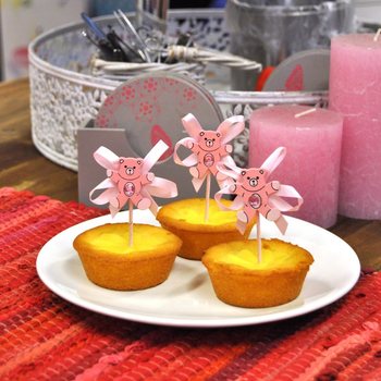 Bebek Doğum Cupcake K&uuml;rdanı - Pembe Ayıcık (12 adet)