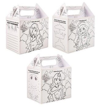 Boyanabilir Prenses Temalı Çocuk Menü Kutusu - 14 x 9.5 x 18 cm (24 Adet)