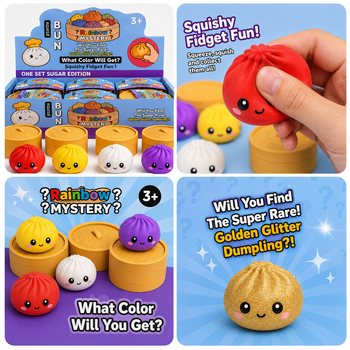 RAGE - Squishy SUGAR EDITION Bun Dumplings B&Uuml;Y&Uuml;K (8.5 x 8.5 x 4.8 cm) - Viral 2026 Fidget Oyuncak (12 Adet)