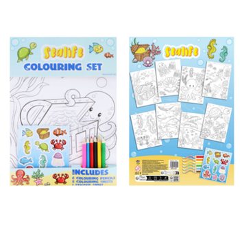 B&Uuml;Y&Uuml;K BOYAMA SETİ - MODEL: SEA LIFE - 22x30x1 CM (12 Adet)