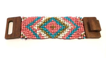 Ahşap Tokalı Aztek Bileklik Mavi/Pembe (1 Adet)