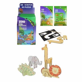 3D Kazıma Puzzle Hayvanat Bahçesi Hayvanları (18 Adetli Stand)