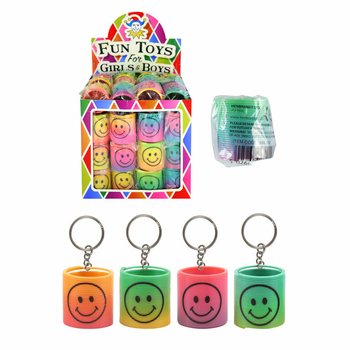 Smiley Gökkuşağı Spiral Anahtarlık Teşhir Kutulu (60 Adet)