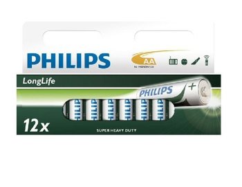 12x PİL "PHILIPS - SUPER HEAVY DUTY" AA - LONGLIFE (Blister Kartta 12 Adet)