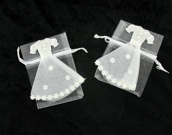 Gelinlik Desenli D&uuml;ğ&uuml;n Nikah Şekeri Kesesi (12'li)