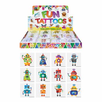 FUN TATTOO’S - MODEL: ROBOT, Her Pakette 12 adet Dövme STANDLI (48 Paket)