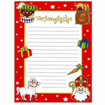 Sinterklaas Dilek Listesi Kağıtları - Pakette 6 Sayfa (1 Adet)