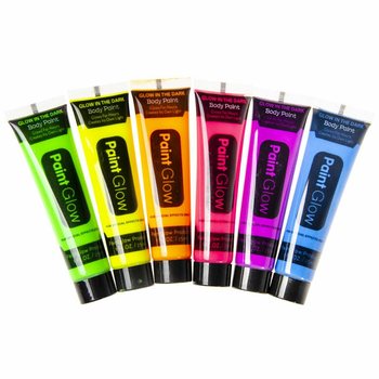 NEON Glow in the Dark Y&uuml;z Boyası - Blacklight Aktif (24'l&uuml; Stand)