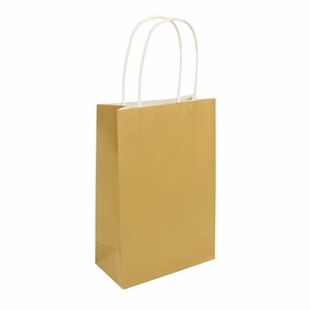 İP SAPLI KAĞIT ÇANTA - 14x21x7cm - Renk: ALTIN (24 Adet)