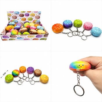 Trend Squishy Mantı Anahtarlıklar - Karışık Renkler - Standlı (24 Adet)