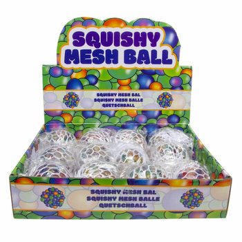 SQUISHY FİLELİ STRES TOPLARI STANDDA (12 Adet)