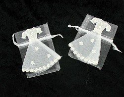 Gelinlik Desenli D&uuml;ğ&uuml;n Nikah Şekeri Kesesi (12'li)