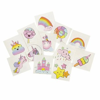 Eğlenceli Ge&ccedil;ici D&ouml;vmeler Tek Boynuzlu At - 12'li Paket (48'li Stand)