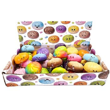 Trend Squishy Mantı Anahtarlıklar - Karışık Renkler - Standlı (24 Adet)
