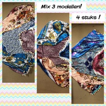Lüks İpek Üçgen Şal Çift Taraflı Karışık Modeller (4 adet)