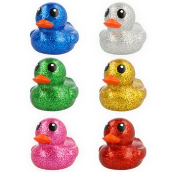 Büyük Boy Karışık Renkli Simli Banyo Ördekleri - 10x8x8 cm (6 adet)