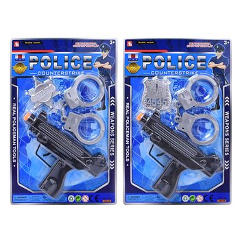 Makineli Tüfek, Kelepçe ve Polis Rozeti İçeren Polis Oyuncak Seti (6 adet)
