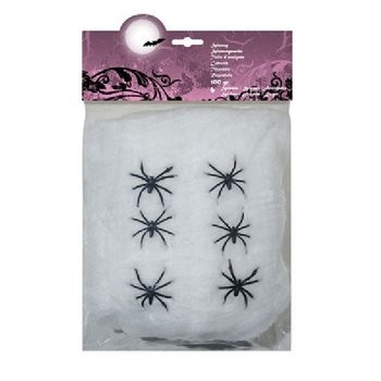 100g Dekoratif Örümcek Ağı ve 6 Örümcek - Beyaz (4 adet)