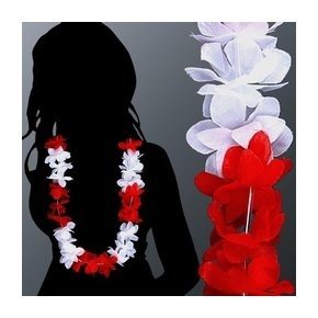 Hawaii &Ccedil;i&ccedil;ek Kolyesi Kırmızı/Beyaz (50 adet)