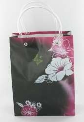 Hediye Paketi / Taşıma &Ccedil;antası Siyah/Pembe/Beyaz &Ccedil;i&ccedil;ek Medium (12 adet)