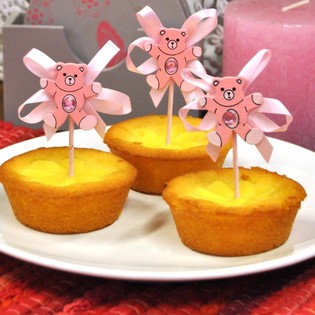 Bebek Doğum Cupcake K&uuml;rdanı - Pembe Ayıcık (12 adet)