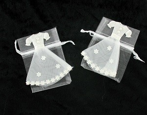 Gelinlik Desenli D&uuml;ğ&uuml;n Nikah Şekeri Kesesi (12'li)