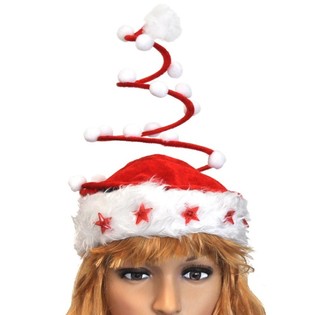 L&Uuml;KS SPİRALLİ IŞIKLI YILDIZLI NOEL ŞAPKASI (12 Adet)