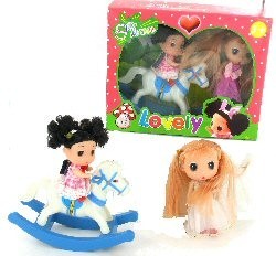 2 Oyuncak Bebek ve Sallanan At Oyun Seti