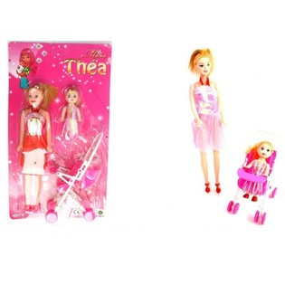 OYUNCAK BEBEK SETİ: ANNE, KIZ VE PUSET KARTONDA (10 adet)