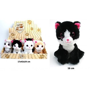 PELUŞ KEDİ, KARIŞIK TASARIM 16 CM - TEŞHİR KUTUSUNDA (12 adet)