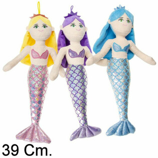 B&uuml;y&uuml;k Peluş Deniz Kızı Bebek 39 cm - Karışık Renkler (12 Adet)