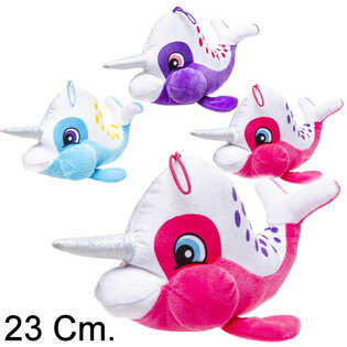 Peluş Boynuzlu Narval Balığı - 23 cm - Karışık Renkler (12 Adet)
