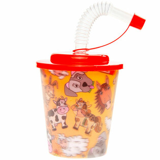 &Ccedil;iftlik Temalı Pipetli Bardaklar (12 adet)
