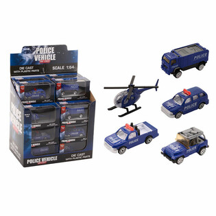 Die-Cast Metal Polis Ara&ccedil;ları Karışık Seri, 1:64 &Ouml;l&ccedil;ek Standlı (24 Adet)
