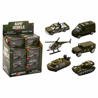Metal Askeri Ara&ccedil;lar Mix, 1:64 &Ouml;l&ccedil;ek Standlı (24 Adet)