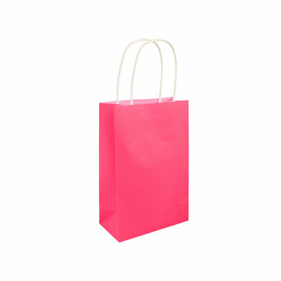 Kulplu Kağıt &Ccedil;anta - 14x21x7 cm - Renk: Neon Pembe (24 Adet)