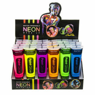 NEON Glow in the Dark Y&uuml;z Boyası - Blacklight Aktif (24'l&uuml; Stand)