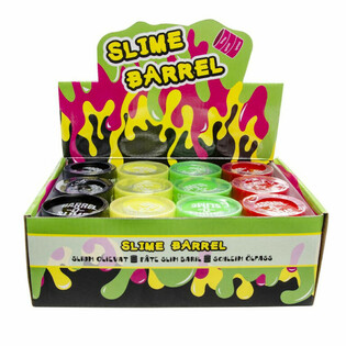VARİL İ&Ccedil;İNDE RENKLİ SLIME STANDDA (12 adet)