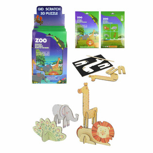 3D Kazıma Puzzle Hayvanat Bah&ccedil;esi Hayvanları (18 Adetli Stand)