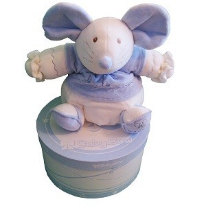 Baby Bow Hediye Kutulu Yumuşak Oyuncak - Model 15 (Fare, Mavi/Beyaz)